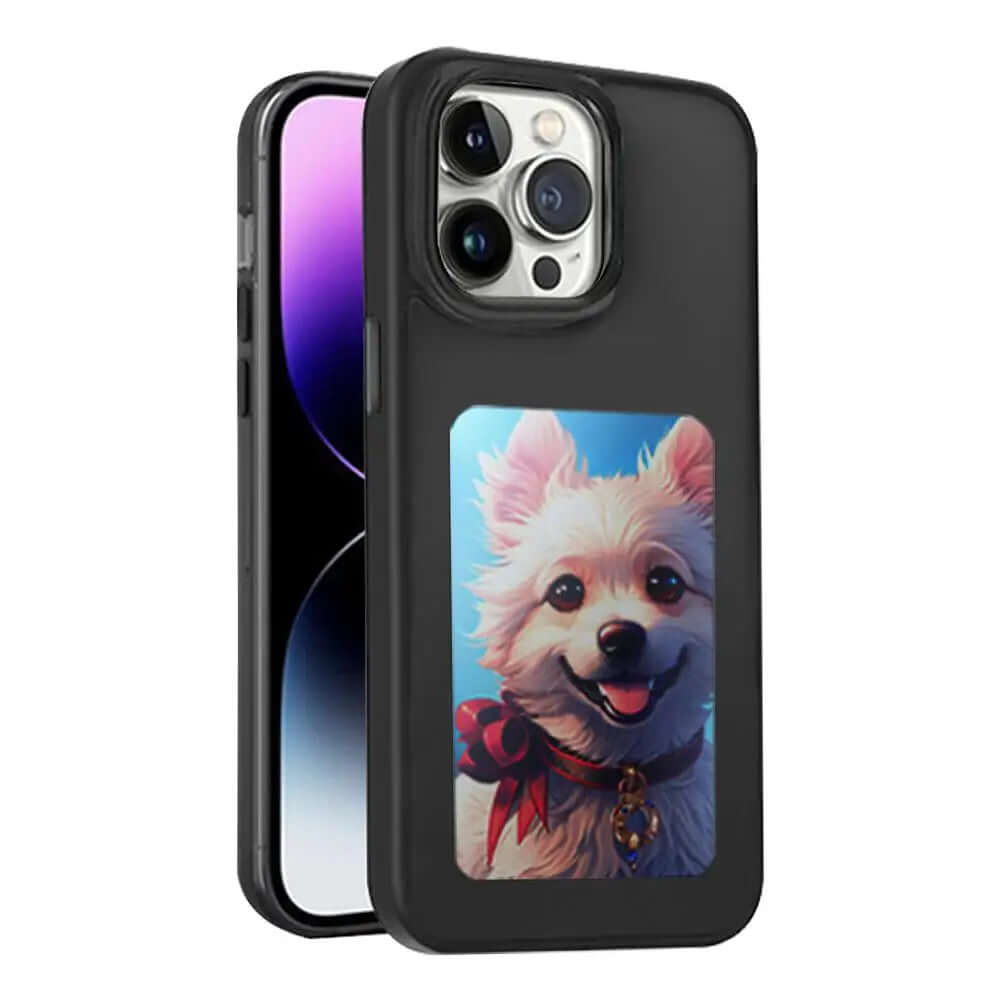 DIY Phone Case - Personalize Your Phone featuring a playful dog illustration on a black case.