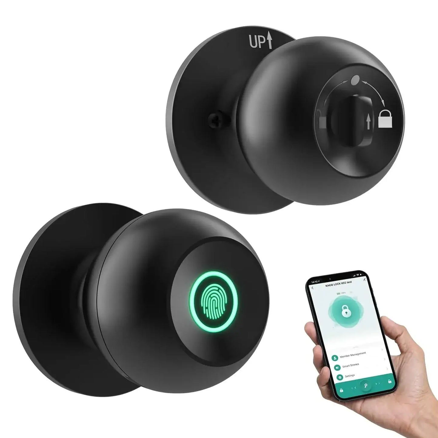Smart Door Knob - Keyless Entry Lock with fingerprint scanner and mobile app control for enhanced security and convenience.