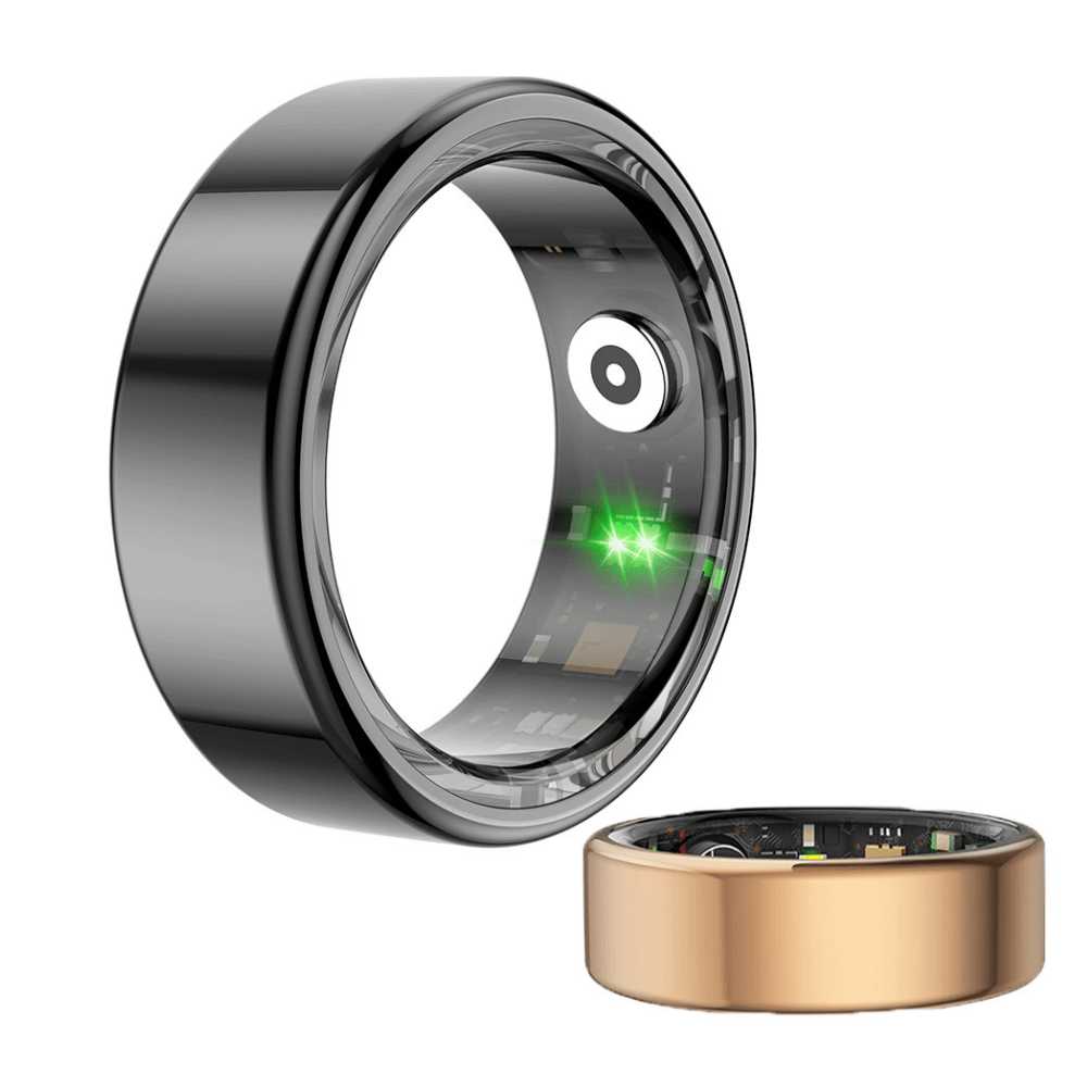 Smart Ring - Transform Your Fitness Journey showcasing sleek black and gold designs with advanced health tracking technology.