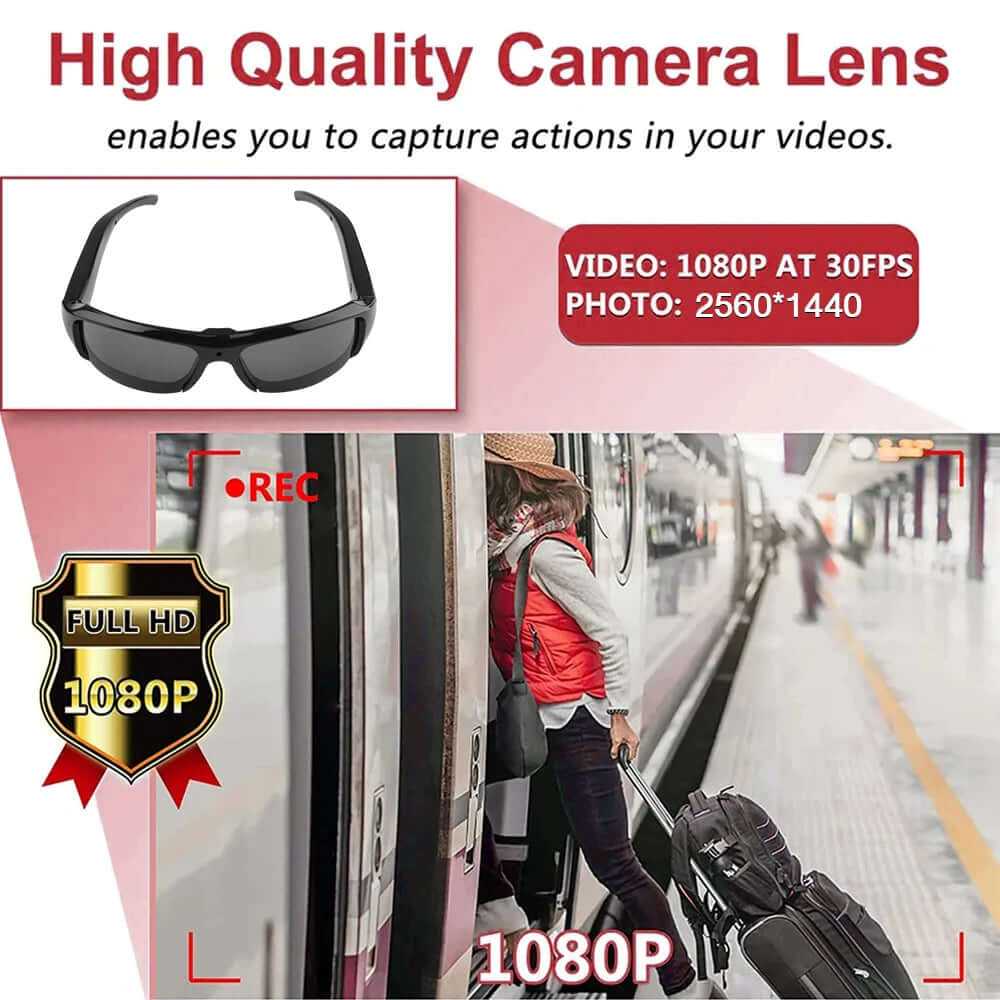 1080P HD Camera Sunglasses- Never Miss a Moment Again with high quality camera lens for capturing actions in videos.