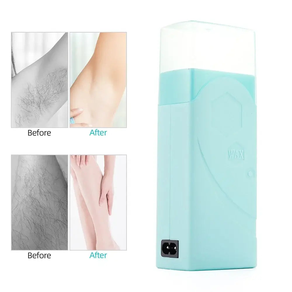Depilatory Wax Heater - Smooth, Hair-Free Skin with before and after results on legs and underarms.