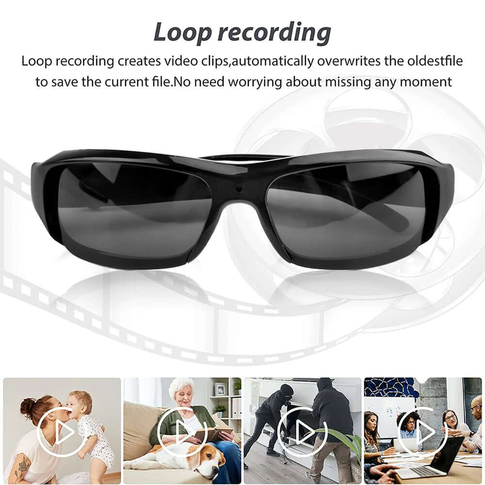 1080P HD Camera Sunglasses- Never Miss a Moment Again with loop recording feature.