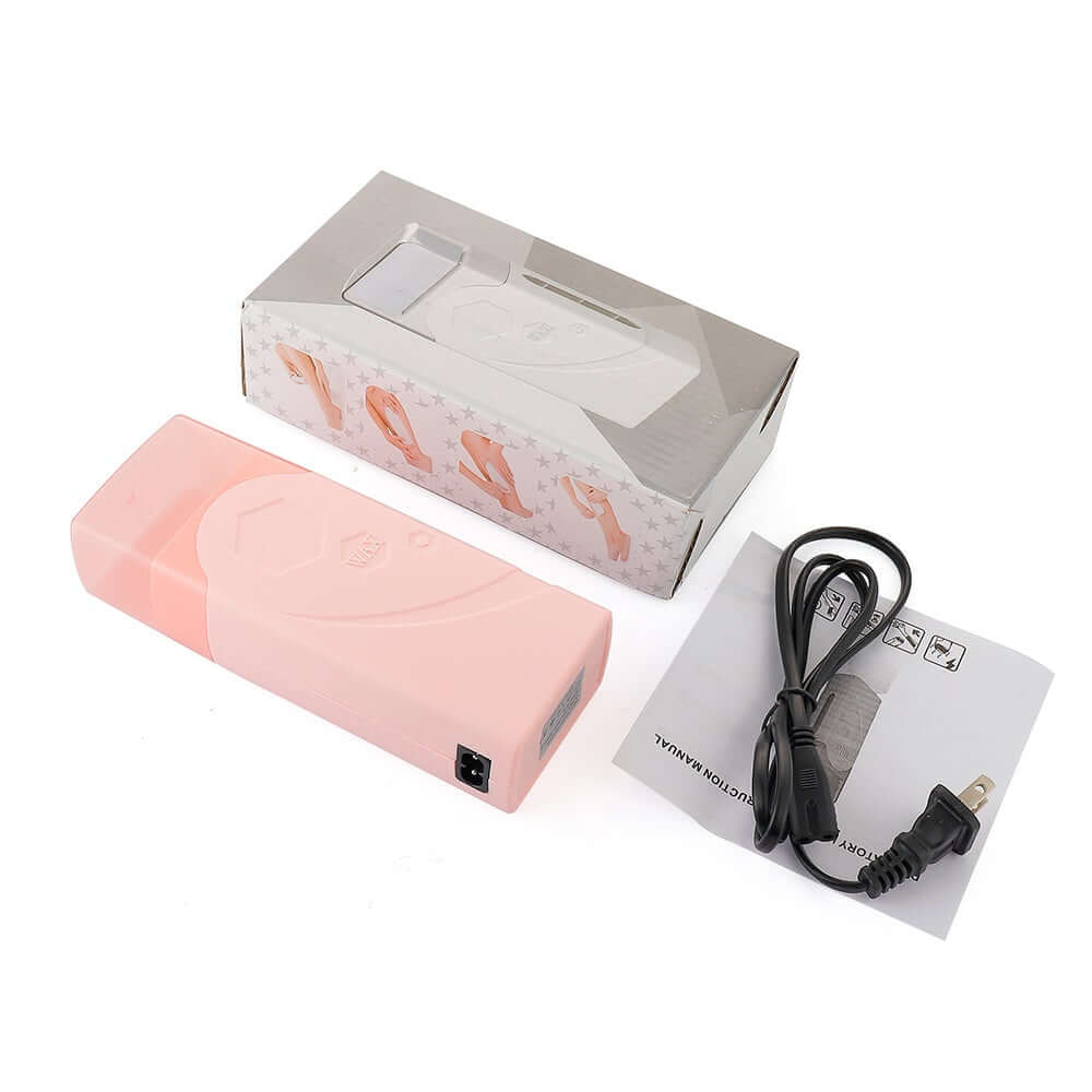 Depilatory Wax Heater - Smooth, Hair-Free Skin with packaging and power cord.