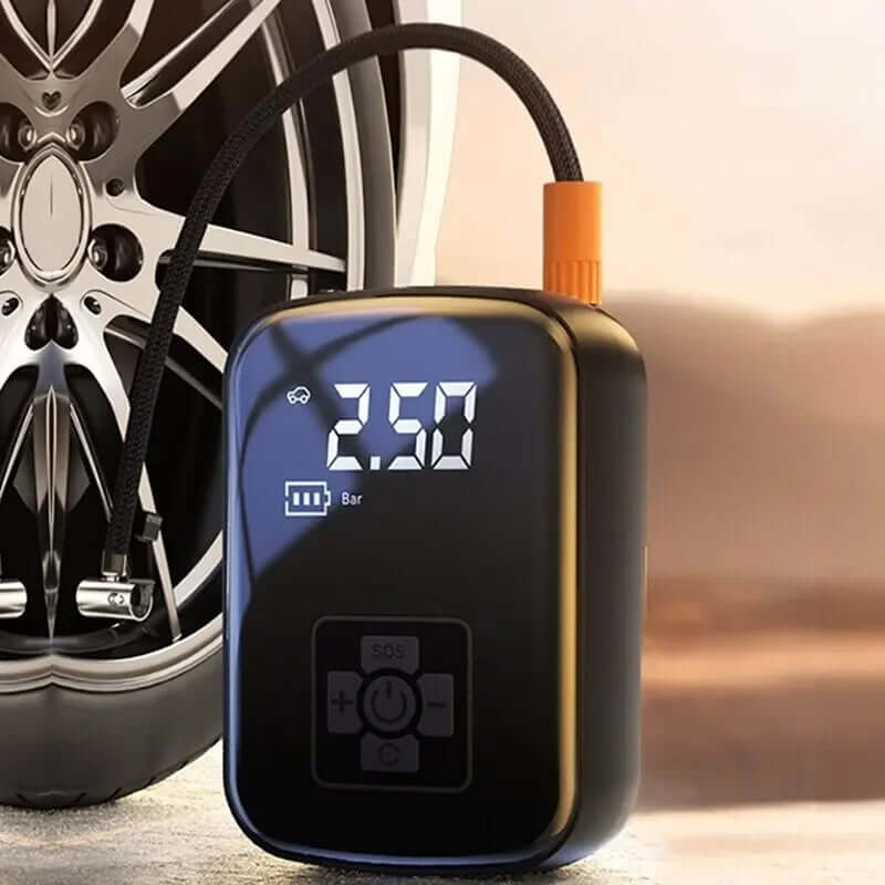 Portable Tire Inflation Pump - On-the-Go Inflation with digital display, suitable for inflating tires and sports equipment.