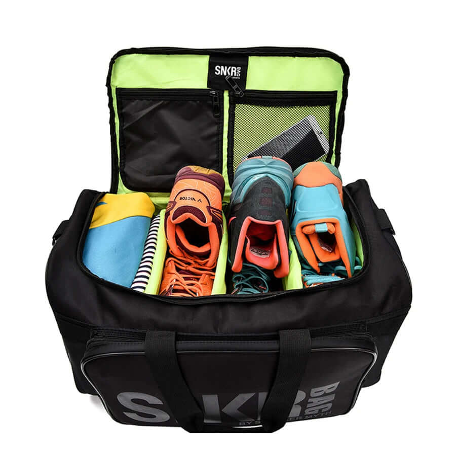 Ultimate Sports Bag for Athletes- Organize your Gear with shoes and gear neatly packed inside a spacious duffel bag.