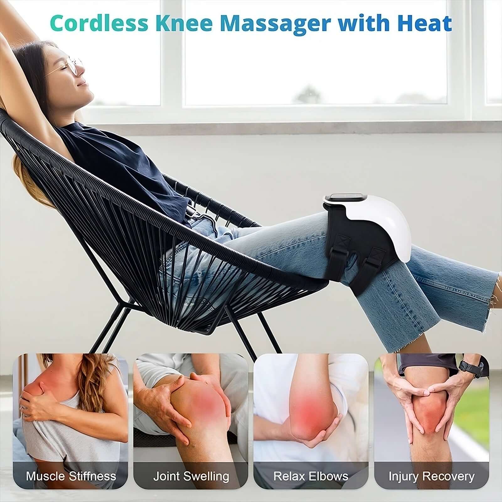 Electric Knee Therapy Device - Revolutionary Relief in use with heat for muscle stiffness and joint swelling.