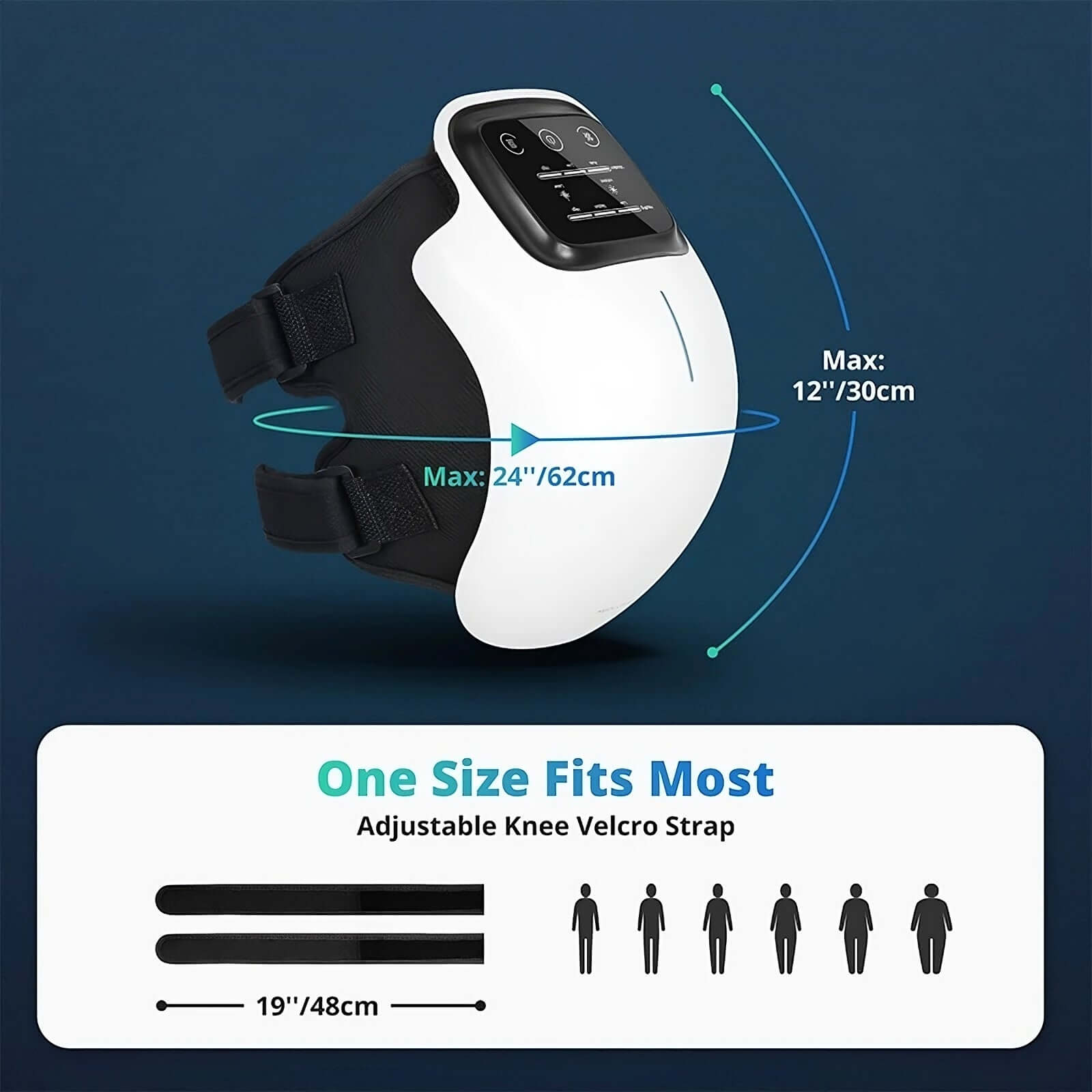 Electric Knee Therapy Device - Revolutionary Relief with adjustable Velcro strap for all sizes.