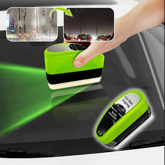 Green Oil Film Wipe - for sparkling, crystal-clear surfaces used on a foggy windshield.