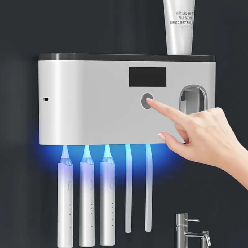 UV toothbrush storage rack - Wall Mounted with LED lights for sterilizing toothbrushes.
